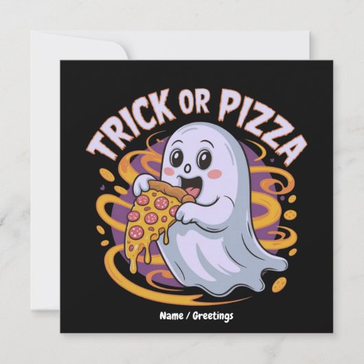 Schattig spook eet pizza leuk griezelige grap of p kaart (Voorkant)