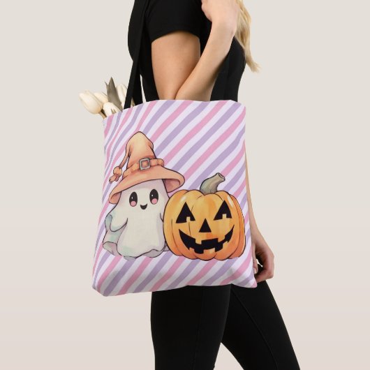 Schattig spook en Jack-O'-Lantern Halloween Tote Bag (Dichtbij)