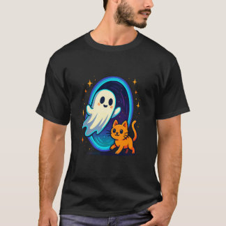 Schattig spook en kat bij het hek t-shirt