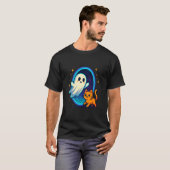 Schattig spook en kat bij het hek t-shirt (Voorkant volledig)