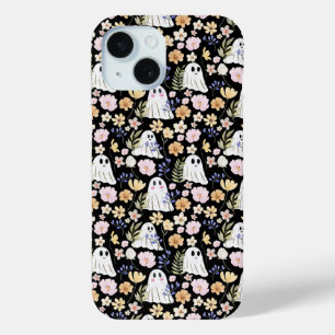 Schattig spook en kleurrijke bloemen naadloos patr iPhone 15 case