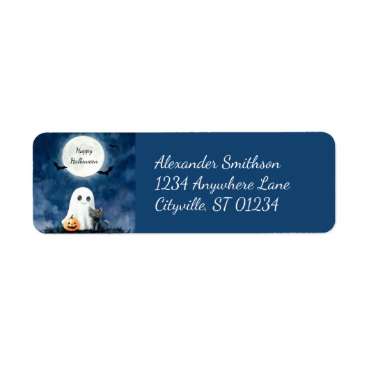 Schattig spook en zwarte kat Halloween Etiket (Voorkant)