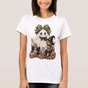 Schattig spook en zwarte kat Halloween luipaard po T-shirt
