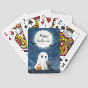 Schattig spook en zwarte kat Halloween Pokerkaarten