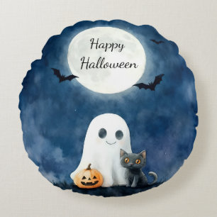 Schattig spook en zwarte kat Halloween Rond Kussen
