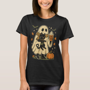 Schattig spook en zwarte kat pompoen koffie Hallow T-shirt