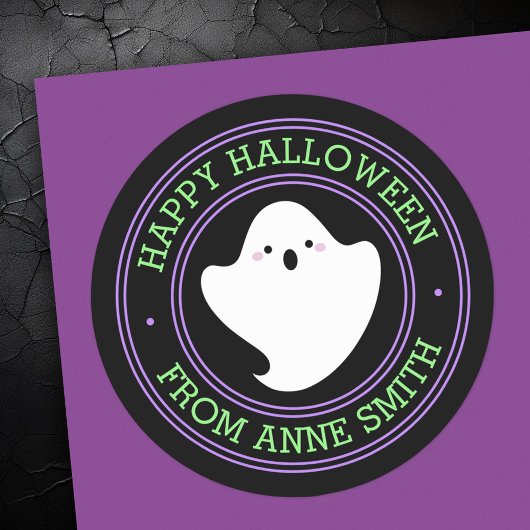 Schattig spook Fijne Halloween van aangepaste naam Ronde Sticker