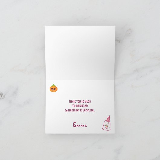 schattig spook halloween Verjaardag voor meisje da Bedankkaart (Binnen)