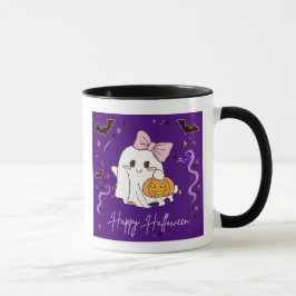 schattig spook Happy Halloween paarse waterverf Mo Mok
