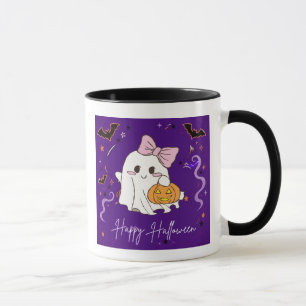 schattig spook Happy Halloween paarse waterverf Mo Mok