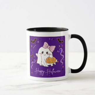 schattig spook Happy Halloween paarse waterverf Mo Mok