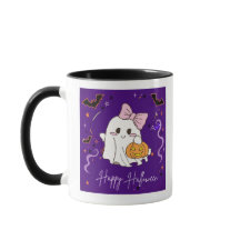 schattig spook Happy Halloween paarse waterverf Mo