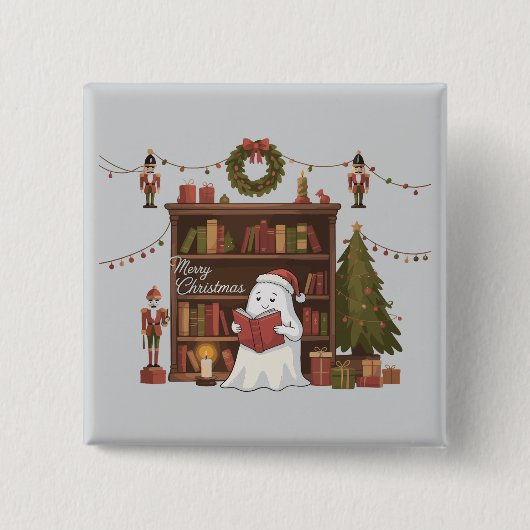 Schattig spook leesboek Kerst lezen Vierkante Button 5,1 Cm (Voorkant)