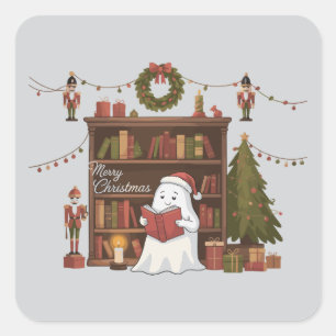 Schattig spook leesboek Kerst lezen  Vierkante Sticker