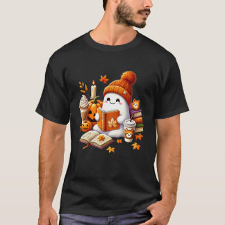 Schattig spook leest Boekliefhebbers Halloween Pom T-shirt