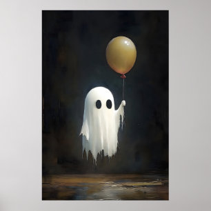 Schattig spook met ballonprint, digitaal Halloween Poster