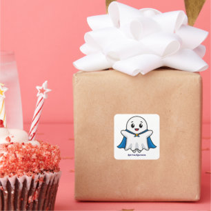 Schattig spook met blauwe cape vierkante sticker