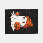 Schattig spook met muts die pompoenkoffie vasthoud fleece deken (Voorkant (Horizontaal))