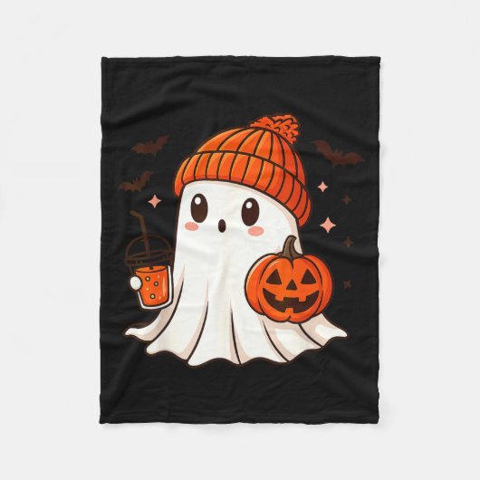 Schattig spook met muts die pompoenkoffie vasthoud fleece deken (Voorkant)