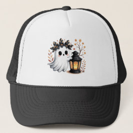Schattig spook met pompoenlantaarn trucker pet