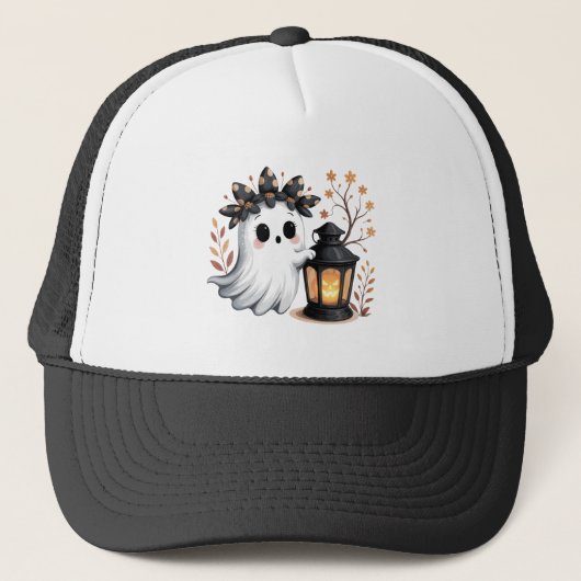 Schattig spook met pompoenlantaarn trucker pet (Voorkant)