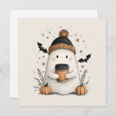 Schattig spook met pompoenlatte – knus herfst-Hall Feestdagenkaart (Voorkant / Achterkant)