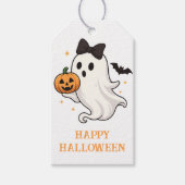 Schattig spook met strik en pompoen | Halloween Cadeaulabel (Voorkant)