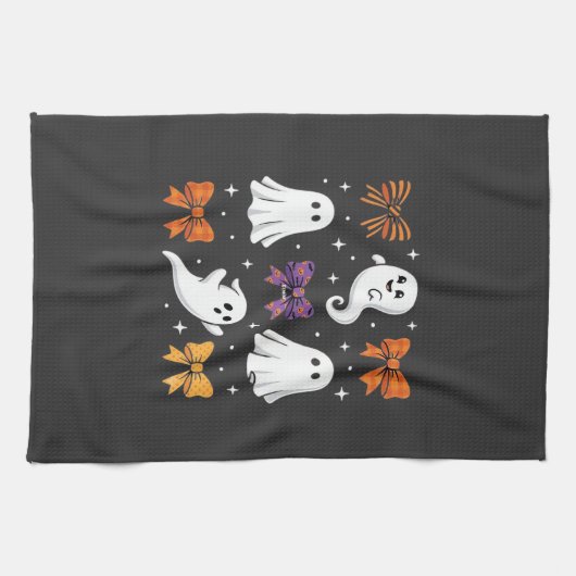 Schattig spook met strikken Halloween-ontwerp_1 Theedoek (Horizontaal)