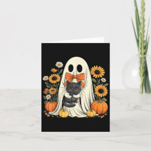 Schattig spook met zwarte kat Halloween pompoen Kaart