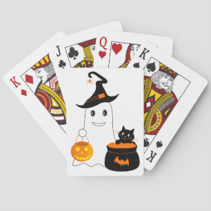 Schattig spook met zwarte kat viert Halloween Pokerkaarten