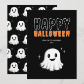 Schattig spook oranje en zwart griezelig gelukkig  feestdagenkaart (Voorkant / Achterkant)