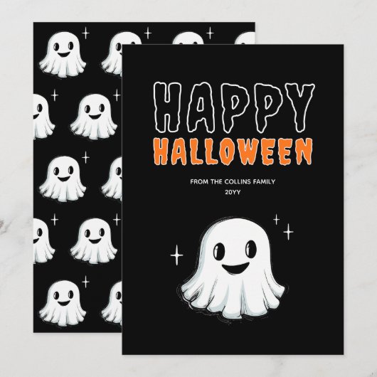 Schattig spook oranje en zwart griezelig gelukkig  feestdagenkaart (Voorkant / Achterkant)