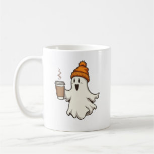 Schattig spook Oranje muts Heet koffiekopje Herfst Koffiemok