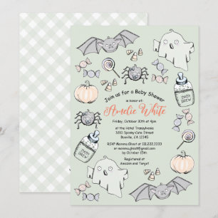 Schattig spook, vleermuis en spin Halloween baby s Kaart