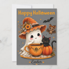 Schattig spook & zwarte kat Halloween-ontwerp  Kaart