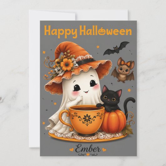 Schattig spook & zwarte kat Halloween-ontwerp Kaart (Voorkant)