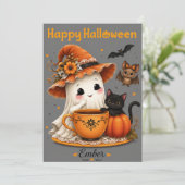 Schattig spook & zwarte kat Halloween-ontwerp Kaart (Staand voorkant)