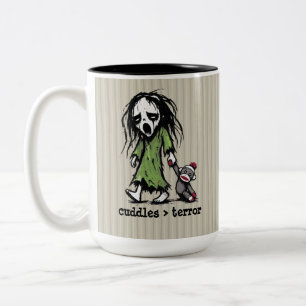 Schattig spookachtig aapje met sokken speelgoed gr tweekleurige koffiemok