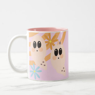Schattig spookachtig retro Halloween groovy bloemm Tweekleurige Koffiemok