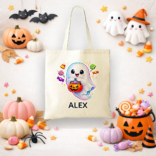Schattig spookachtig trick-or-treat wit Kawaii Tote Bag