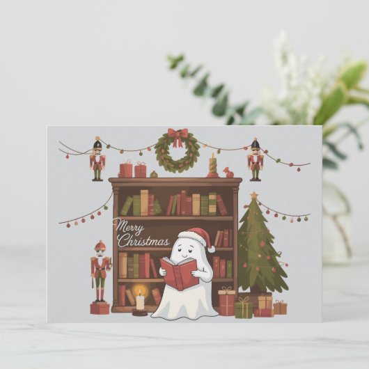 Schattig spookboek Kerstlezing Feestdagenkaart (Staand voorkant)