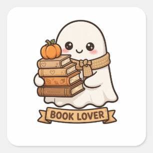 Schattig spookboek liefhebber pompoen cartoon vierkante sticker