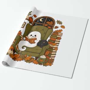 Schattig spookboek Zwarte kat Herfst Pompoen Cadeaupapier