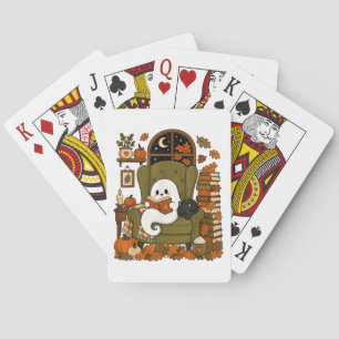 Schattig spookboek Zwarte kat Herfst Pompoen Pokerkaarten