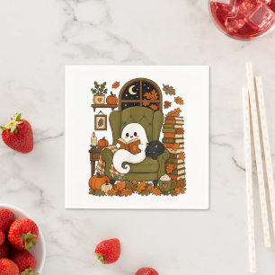 Schattig spookboek Zwarte kat Herfst Pompoen Servet