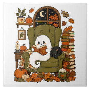 Schattig spookboek Zwarte kat Herfst Pompoen Tegeltje