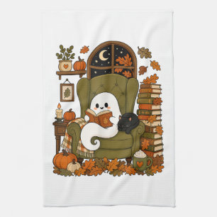 Schattig spookboek Zwarte kat Herfst Pompoen Theedoek