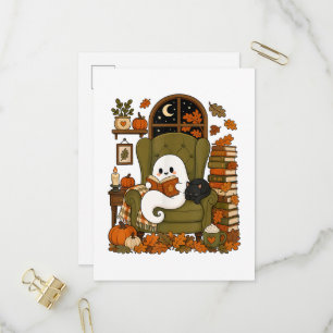 Schattig spookboek Zwarte kat Herfst Pompoen Uitnodiging Briefkaart