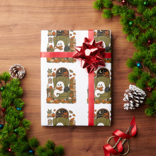 Schattig spookboek Zwarte kat valt pompoen Cadeaupapier