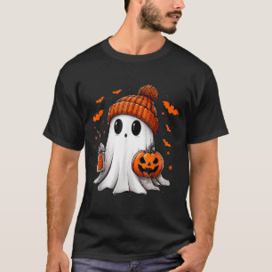 Schattig spookdrinkt ijskoude koffie Halloween pom T-shirt